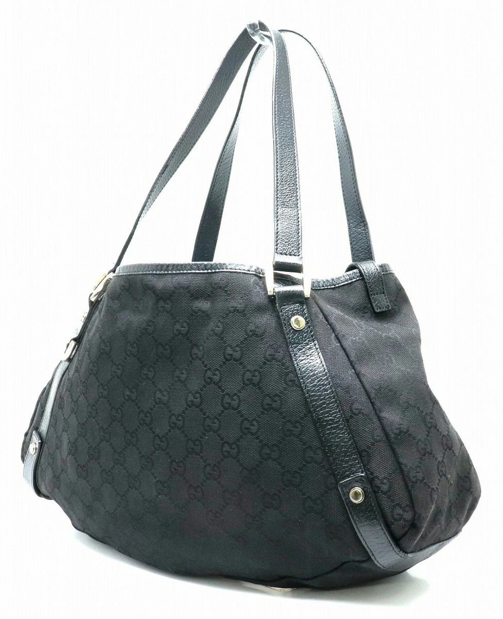 Gucci Canvas Bag Black Shoulder GG Leather Black